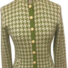 Load image into Gallery viewer, 50s/60s Jackie O Kennedy Green Houndstooth Knit Skirt Suit By St. John's Knits