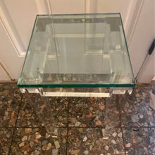 Load image into Gallery viewer, Designer lucite side table with 3/4” thick glass top. Immaculate