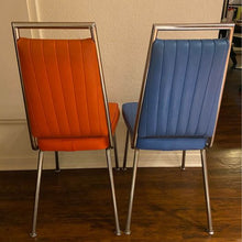 Load image into Gallery viewer, 2 Vintage MCM 1960’s high-back vinyl blue and chrome Chromcraft chair blue and orange