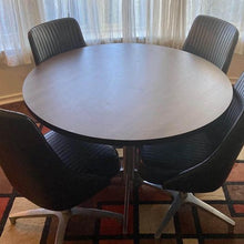 Load image into Gallery viewer, MCM 42” Steelcase table & 2 black vinyl Chromcraft chairs 3pc dining set mid century modern