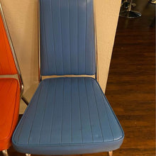 Load image into Gallery viewer, 2 Vintage MCM 1960’s high-back vinyl blue and chrome Chromcraft chair blue and orange