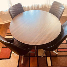 Load image into Gallery viewer, MCM 42” Steelcase table & 2 black vinyl Chromcraft chairs 3pc dining set mid century modern