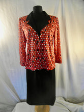Load image into Gallery viewer, 70s/80s Interesting Asian Inspired Blazer/skirt Suit Nancy II women’s black, red and white, polyester skirt suit