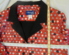 Load image into Gallery viewer, 70s/80s Interesting Asian Inspired Blazer/skirt Suit Nancy II women’s black, red and white, polyester skirt suit