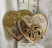 Load image into Gallery viewer, 1970’s Montana Silversmiths double heart pure silver belt buckle.