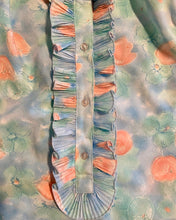 Load image into Gallery viewer, 1970’s Pykettes short sleeve ruffle and button floral lightweight blouse in immaculate condition.