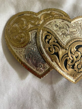 Load image into Gallery viewer, 1970’s Montana Silversmiths double heart pure silver belt buckle.