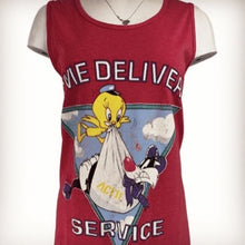 Load image into Gallery viewer, 1990’s Vintage Looney Toons top. Featuring Sylvester and Tweetie bird. Imperfections shown in pictures, Price reflected