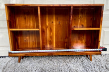 Load image into Gallery viewer, MCM Burl/exotic wood 46”W x 30” H record console/bookshelf/sideboard