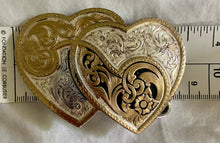 Load image into Gallery viewer, 1970’s Montana Silversmiths double heart pure silver belt buckle.