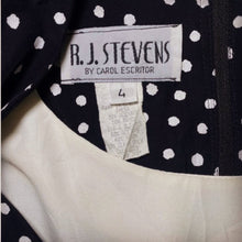 Load image into Gallery viewer, 1980’s 50's style Rockabily R.J Stevens Black and White Polka Dot Midi Dress with Red Belt size 4.