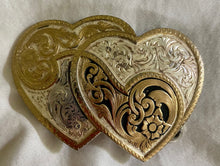 Load image into Gallery viewer, 1970’s Montana Silversmiths double heart pure silver belt buckle.