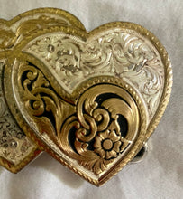 Load image into Gallery viewer, 1970’s Montana Silversmiths double heart pure silver belt buckle.