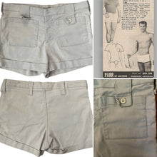 Load image into Gallery viewer, 1960’s amazing vintage unisex Parr Of Arizona light blue stretchy denim Norse shorts/hot pants