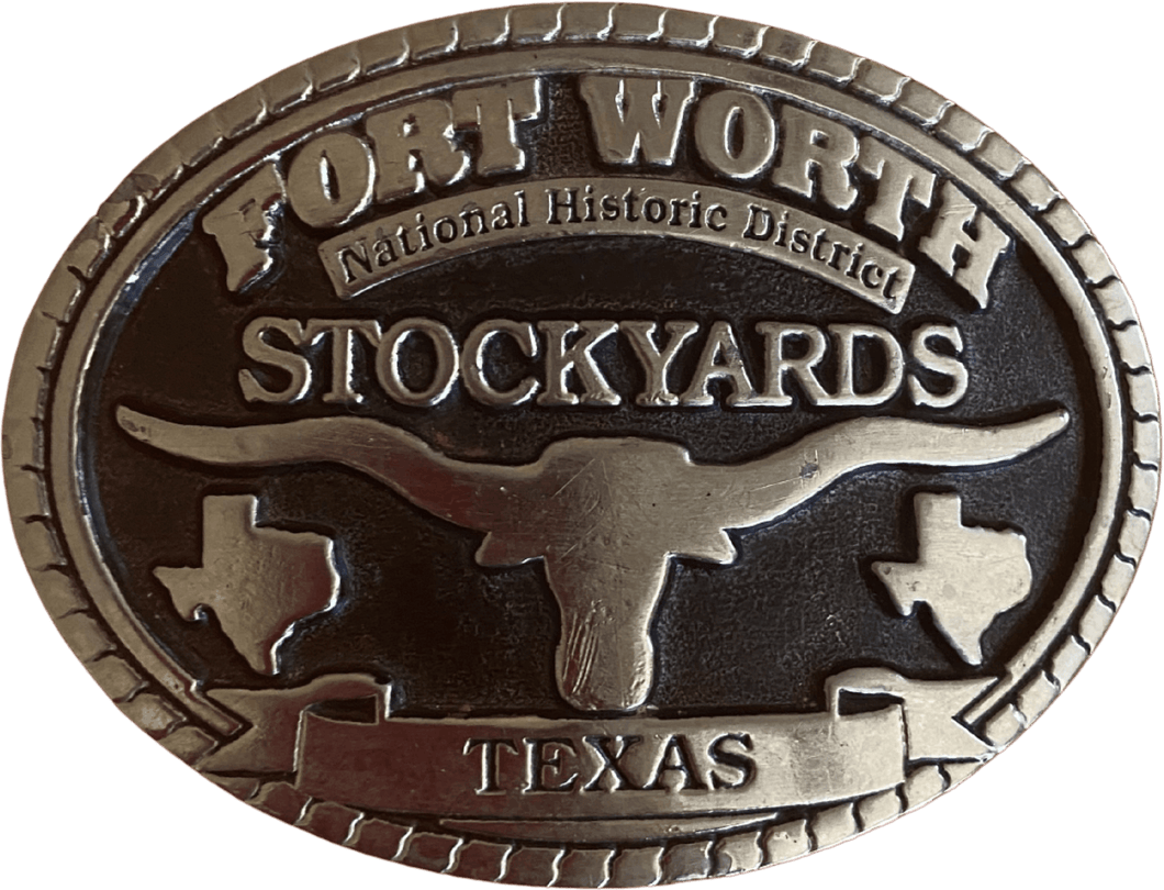 70's Fort Worth Stockyards western rodeo Belt Buckle by Rey Olivas