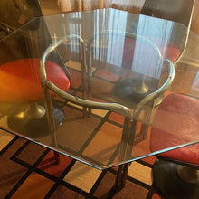 Load image into Gallery viewer, RARE Mid Century Chromcraft tubular chrome base OCTAGON Glass top dining table
