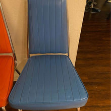Load image into Gallery viewer, 2 Vintage MCM 1960’s high-back vinyl blue and chrome Chromcraft chair blue and orange
