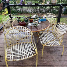 Load image into Gallery viewer, MCM Brown Jordan style iron table &amp; 4 chairs 5 pc patio set vintage mid-century modern
