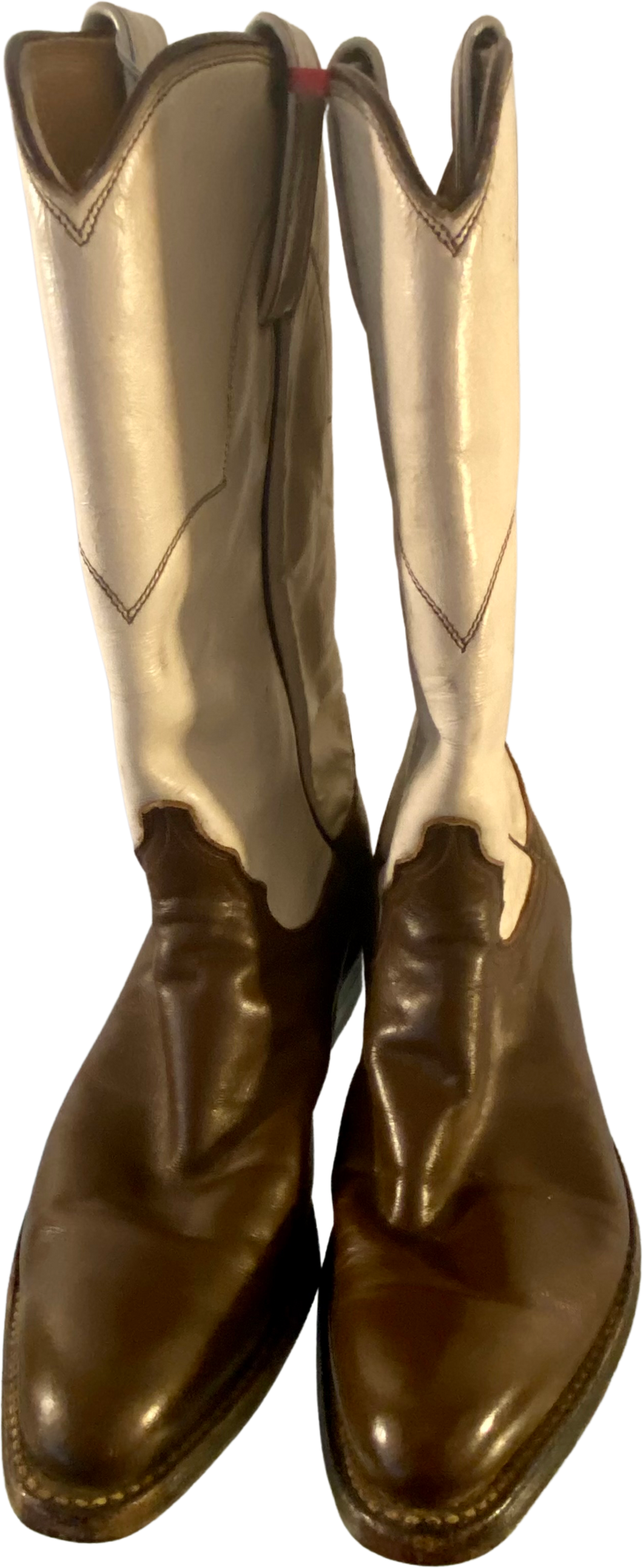 70s Rare Women's White And Brown Leather Cowboy Boots by Justin