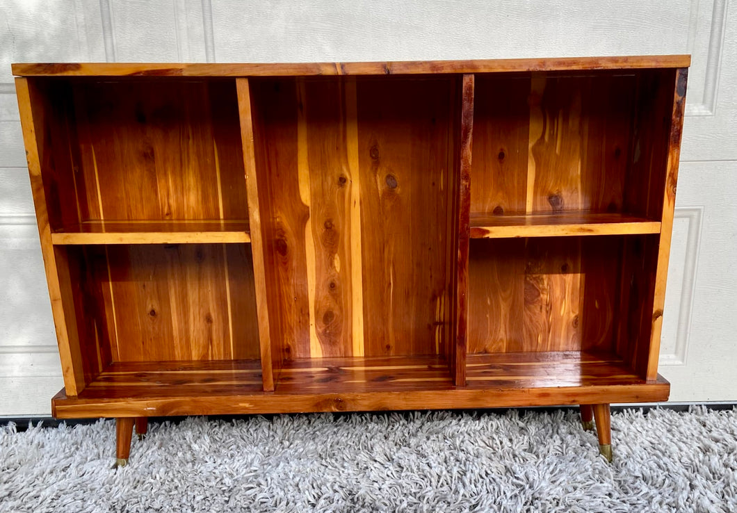 MCM Burl/exotic wood 46”W x 30” H record console/bookshelf/sideboard