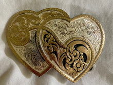 Load image into Gallery viewer, 1970’s Montana Silversmiths double heart pure silver belt buckle.
