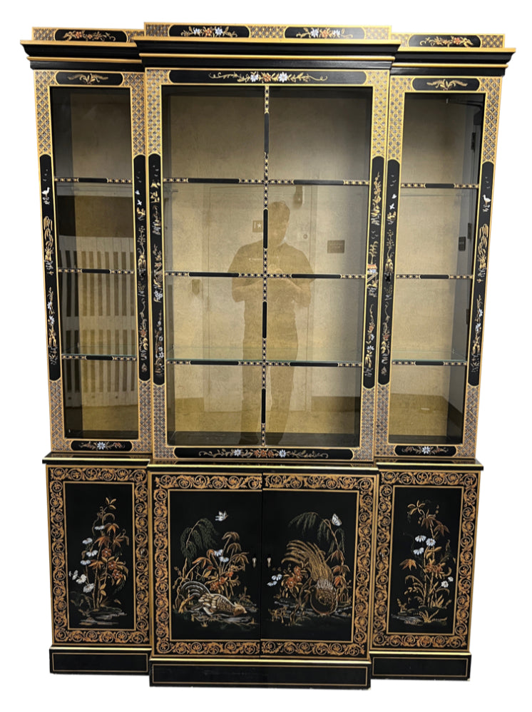 Rare Habersham Chinoiserie Display/China Cabinet/Hutch Lacquered /hand painted Asian vintage MCM