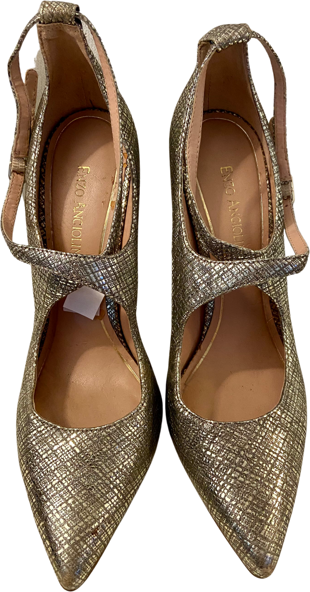 Womens 2 Ankle Strap Gold Heels by Enzo Angiolini's