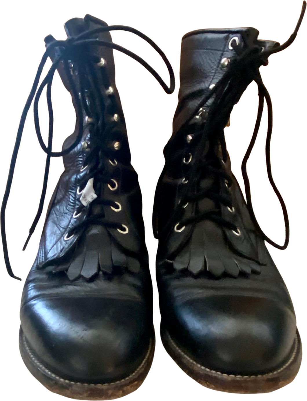 80s Pristine Lace Up Black Leather Cowboy Boots by Justin