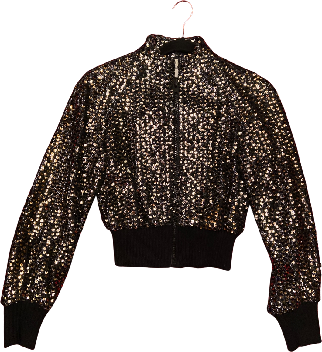 70s/80s Iconic Blk/svr/gold Sequin Embellish Bling Jacket By Isabell Gerhart