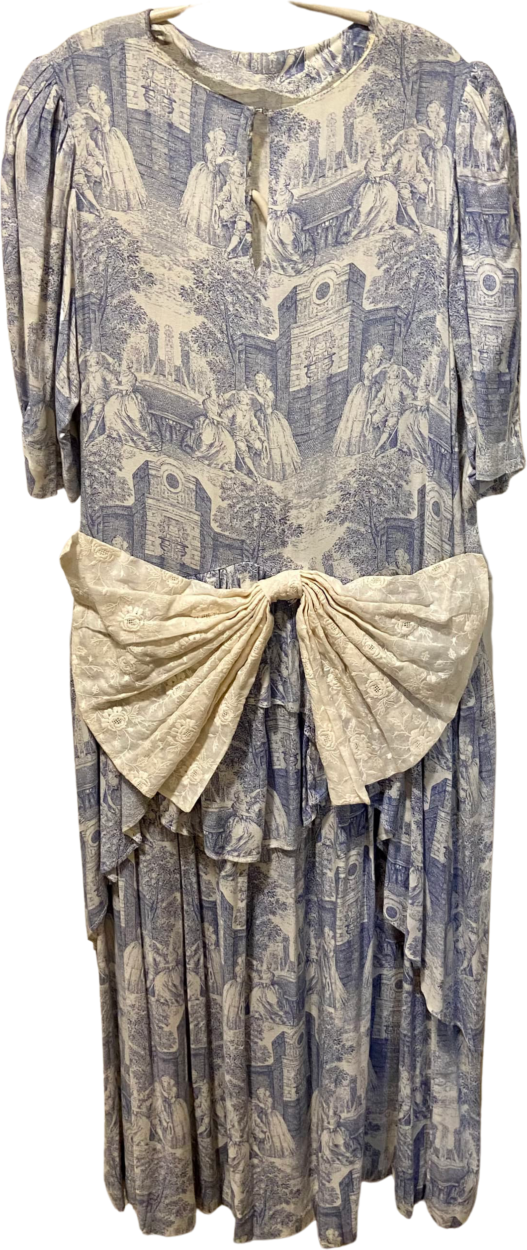 80s Easter Is Coming Ruffle Toile Bow Drop Waist Dress By Suzi Peacock Boutique