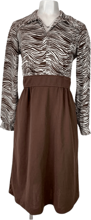 70’s Brown and White Zebra Print Dress by Vintage Designer