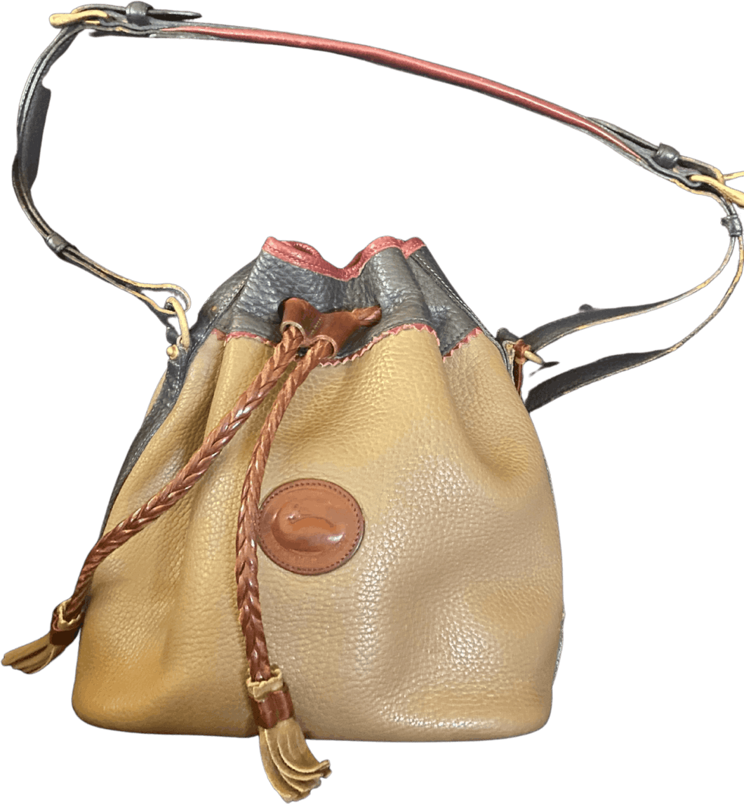 90's Classic Taupe Braided Drawstring Bucket Bag by Dooney & Burke